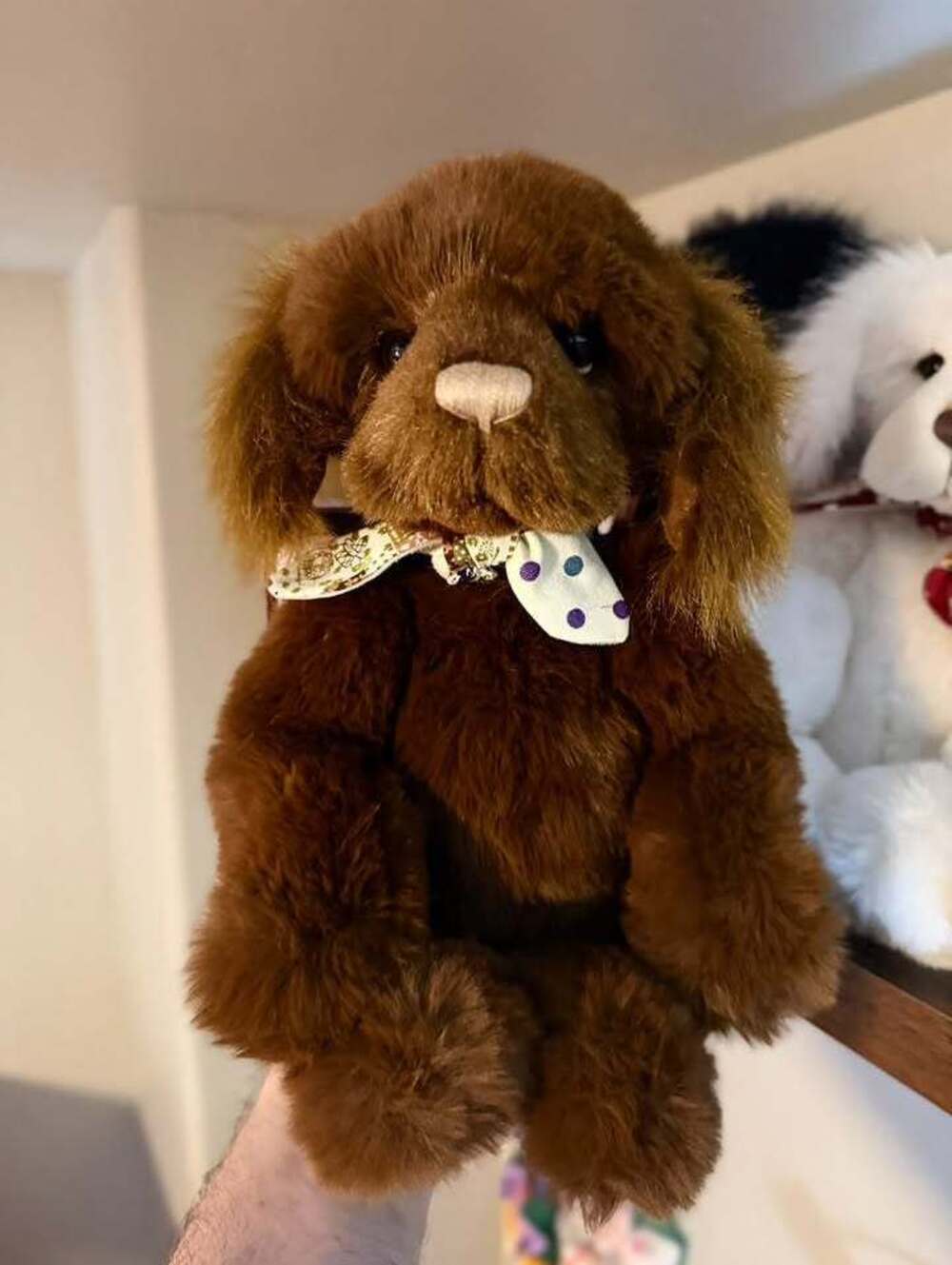 Charlie Bears CB222203B 16" Gusto the Brown Dog Plush w/ Polka Dot Neckerchief